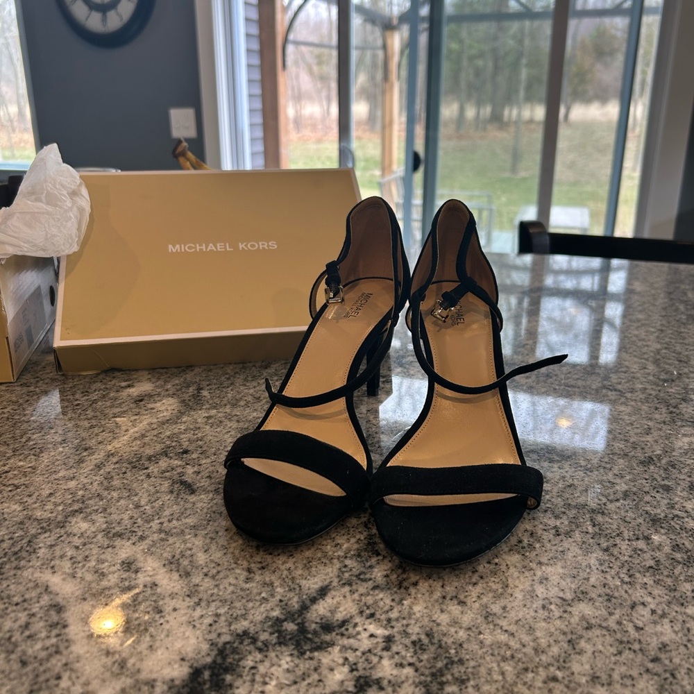 Michael Kors Black Suede Ankle-Strap Heels
